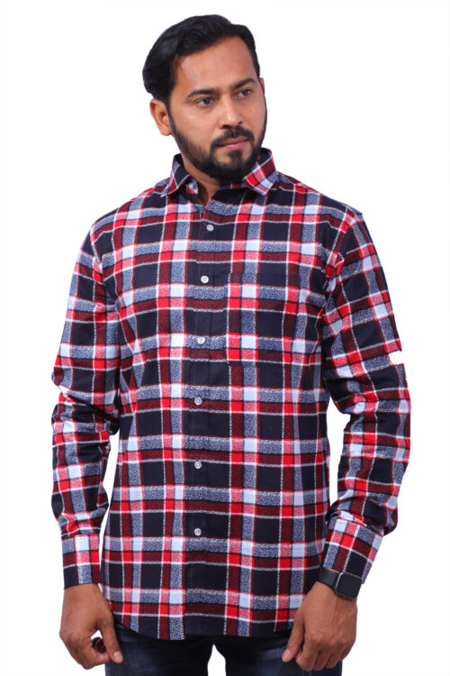 Palladiun Men's Cotton Casual Shirt - Red & Black Checks