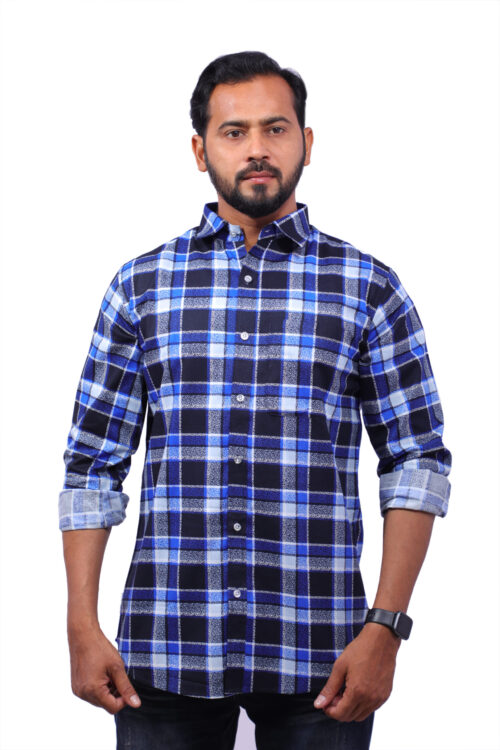Palladiun Men's Cotton Casual Shirt - Blue & Black Checks