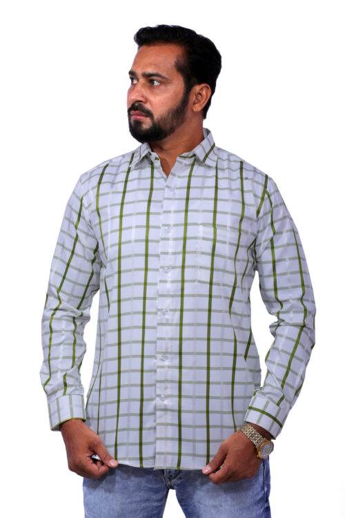 Dutch-Land Men's Casual Shirt - Checks (White & Green)