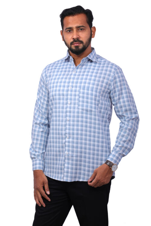 Dutch-Land Men's Casual Shirt - Checks (Bluisn Grey & White)