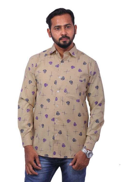 Dutch-Land Men's Casual Shirt (Ivory, Navy & Purple)