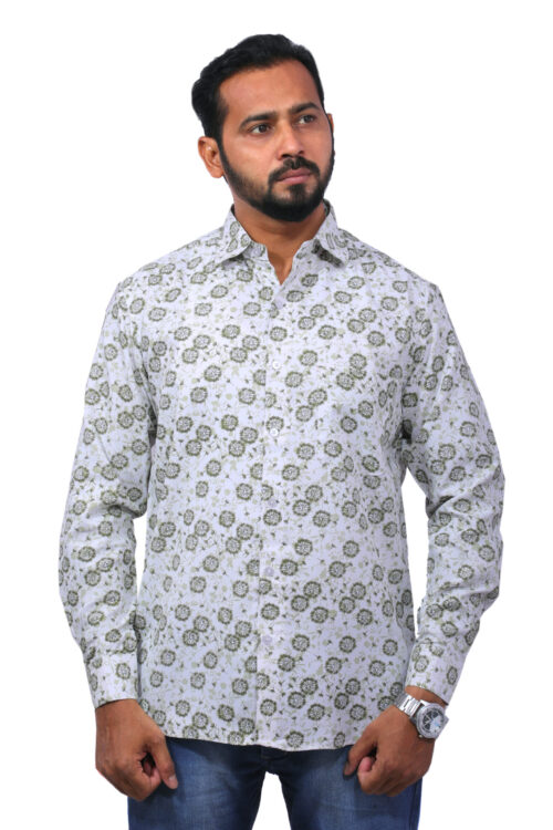 Dutch-Land Men's Casual Shirt (White & Green)