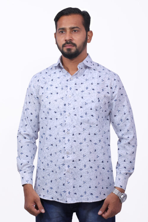 Dutch-Land Men's Casual Shirt (White & Navy)